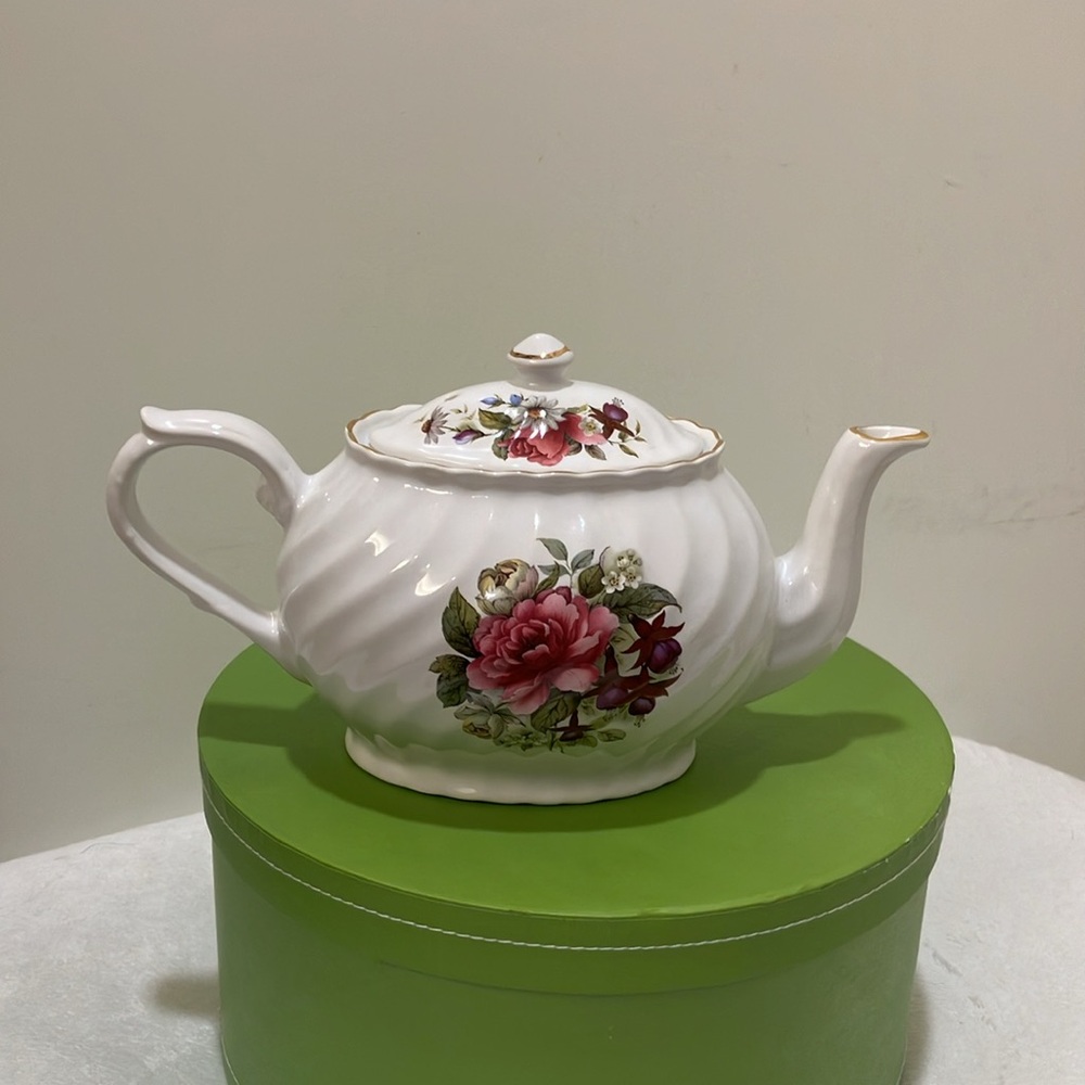 Price Kensington Potteries Floral English Teapot 24k Gold Trim made in England
